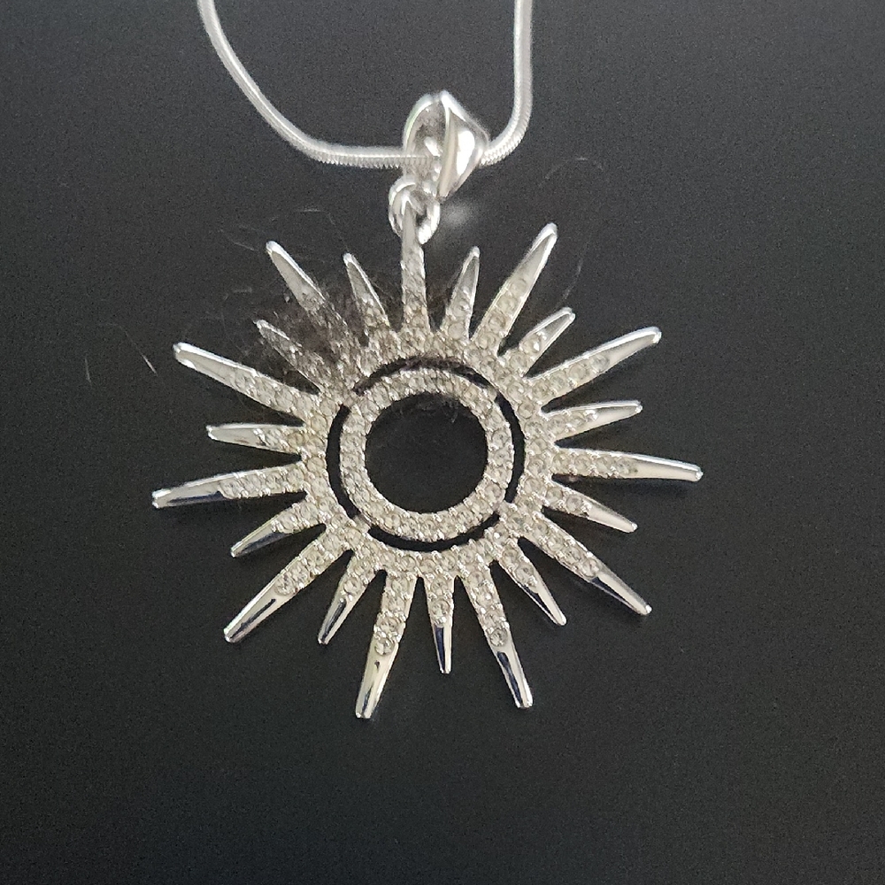 Silver Sunburst Pendant Necklace